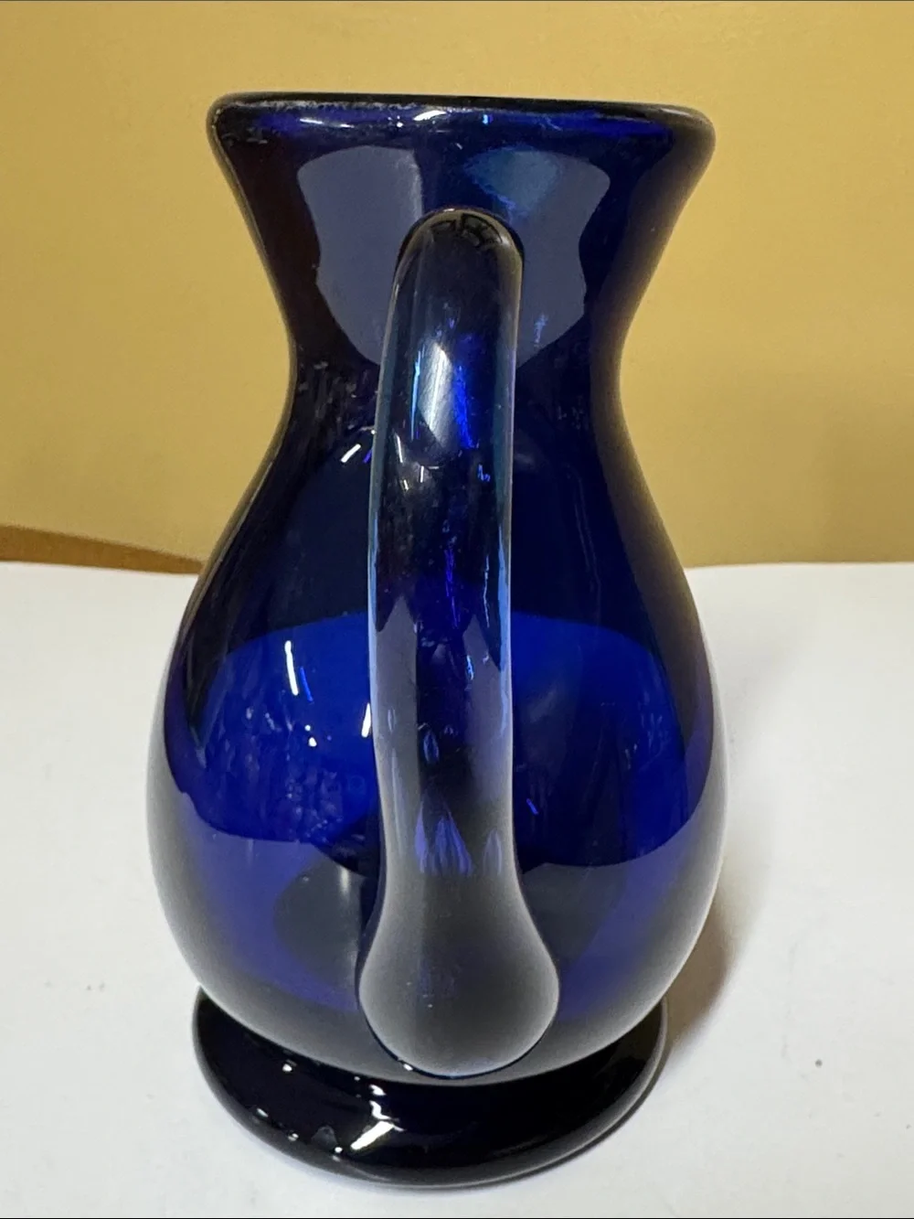 Hand Blown Glass Pitcher Cobalt Blue with Handle  6.5